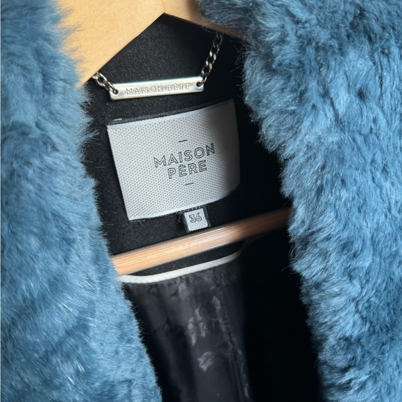 Maison Père Coat with Blue Faux Fur - Picture 4 of 9